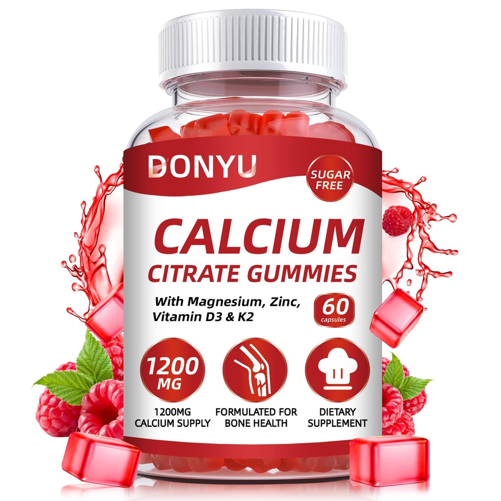 Calcium citraat 1200mg Gummies met vitamine D3: met calcium Magnesium Zink Vitamine D3 K2 voor botspier Immune - Ultimate Absorptie Calcium Supplement voor vrouwen & mannen, suikervrije
