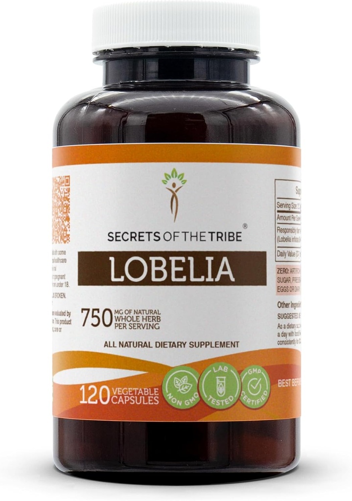 Lobelia 120 Capsules, Gemaakt met plantaardige capsules en Responsibly gekweekte Lobelia Lobelia Inflata Verminder de wens om te roken (120 Capsules)