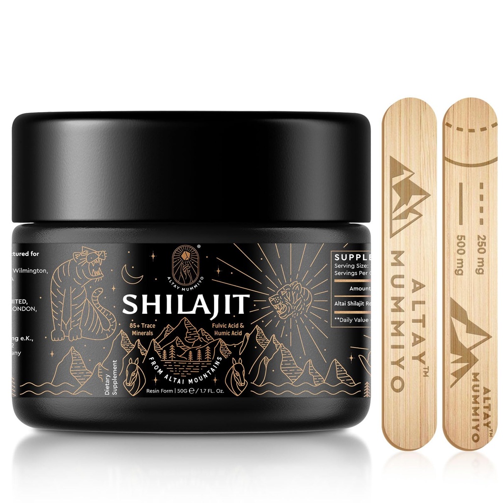 Résine Shilajit avec Acide Fulvic & Trace Minerals, original sibérien Shilajit Pure avec 85+ Gel de supplément d'acide humique pour le système d'énergie et immunitaire - 100 Servir / 50g