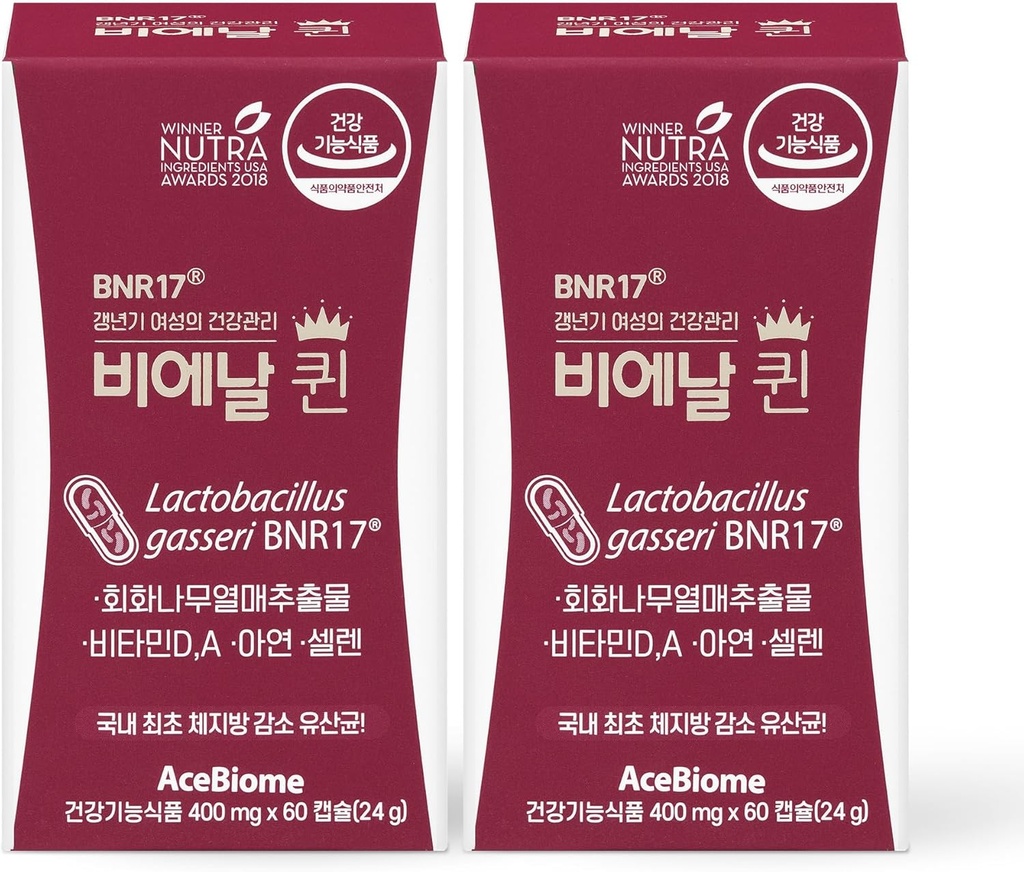 Bnr Queen, Menopausal Support Probiotic for Women, 10 miljard CFU Guaranteed, Lactobacillus gasseri BNR17, 60Capsules x 2packs