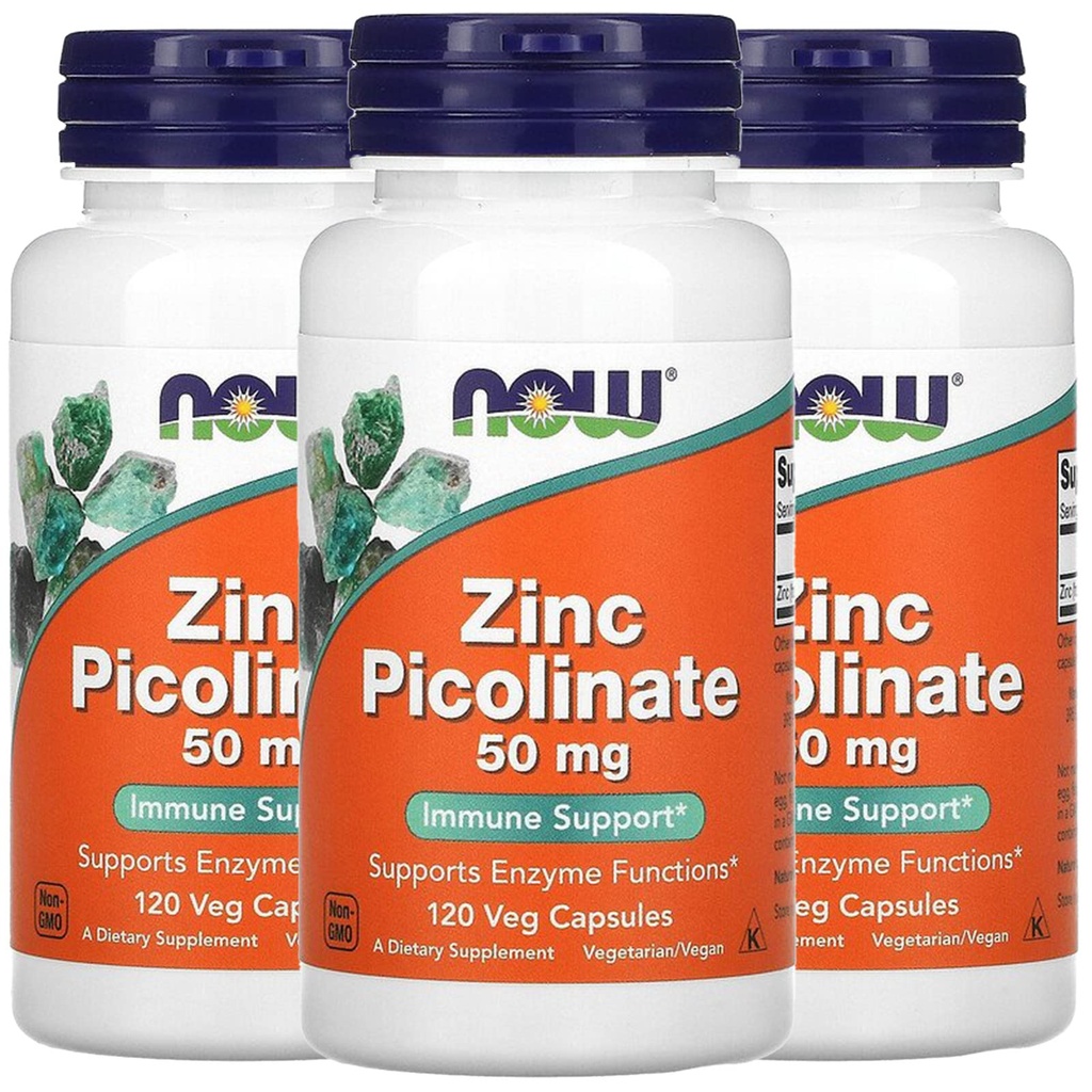 NU Foods Now Foods Zink Picolinaat, 50 mg, 120 Veg Capsules, 3 Pack