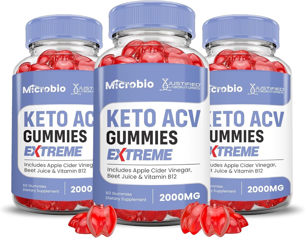 Justified Laboratories (3 Pack MIcrobio Keto ACV Gummies Extreme 2000MG Micro Bio Keto Gummies Apple Cider Vinegar Geformuleerd met Granaatappel Beet Sap Poeder B12 Vegan Non GMO 180 Gummys