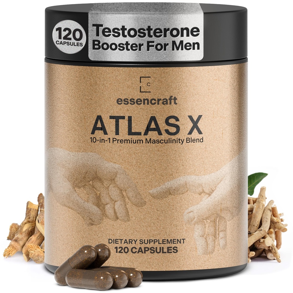 ATLAS X 10-in-1 Mannelijkheid Maximiser Supplement voor mannen - Energie, Sterkte en vitaliteit Capsules met Shilajit, Ashwagandha, Zink, Safed Musli, Tongkat Ali, Black Maca, Fadogia Agrestis, 2 maand levering