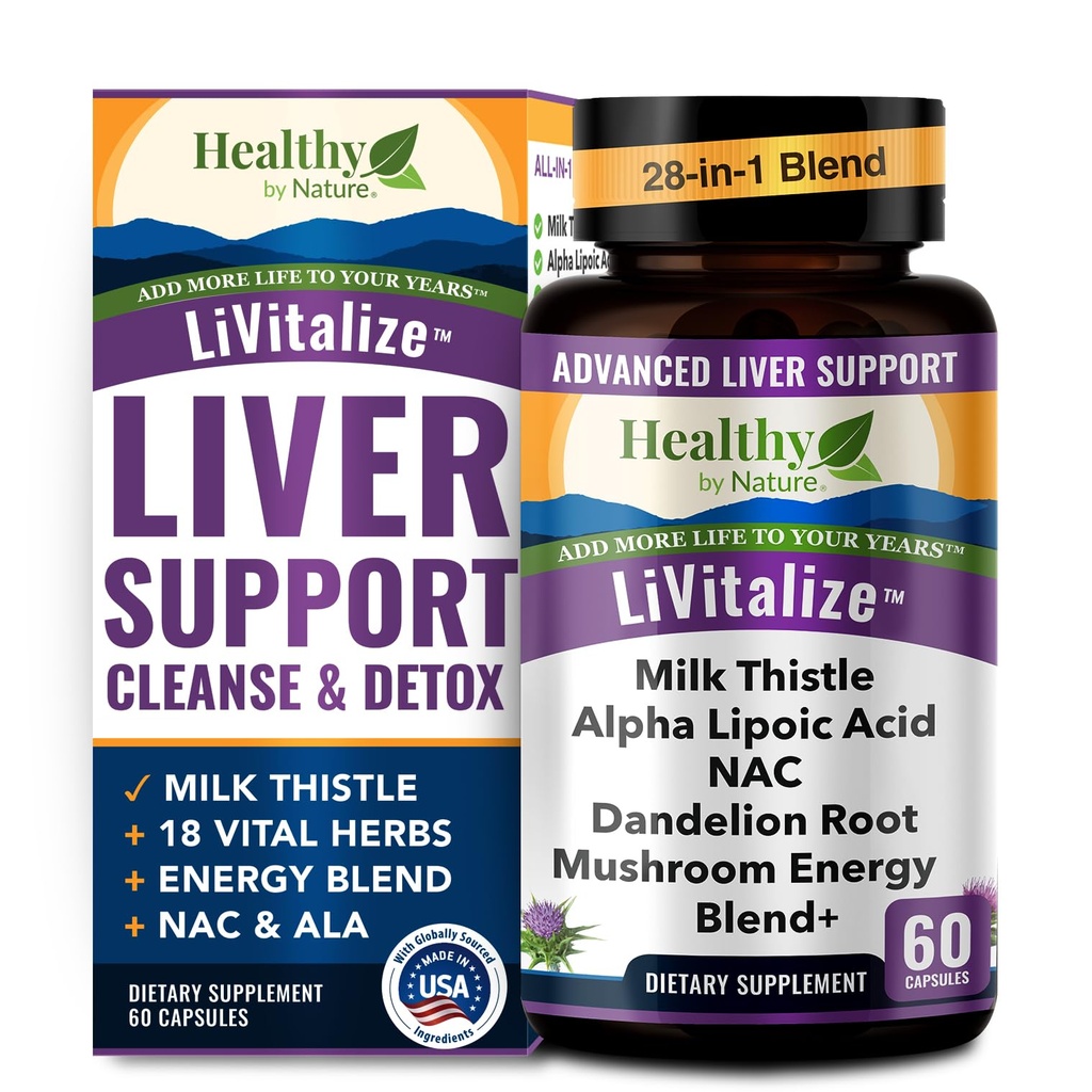 Nettoyage du foie Détox & Réparation – 28-en-1 Support du foie - Thistle de lait Dandelion NAC Alpha acide lipoïque Artichaut et Reishi Chaga Turquie Tail Champignon – Supplément de santé foie actif, 1540mg (60 capsules)
