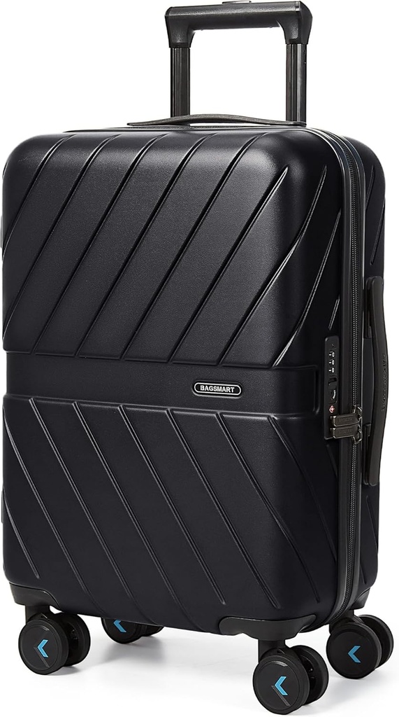 BAGSMART Carry On Bagage 22x14x9 Airline goedgekeurd met TSA Lock, 100% Polycarbonaat Hardside Bagage met Spinner Wheels, Duurzame Harde Shell Carry On Suitcase 20 inch Zwart