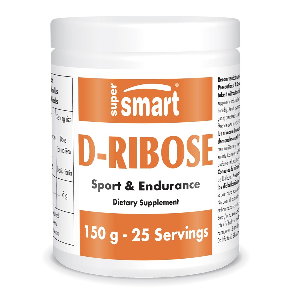 Supersmart - D-Ribose Poeder (Natural Sugar) 6gm per dag - ATP Synthesis & Production - Universal Fuel for Energy - Non-GMO & Gluten Free - 150 g