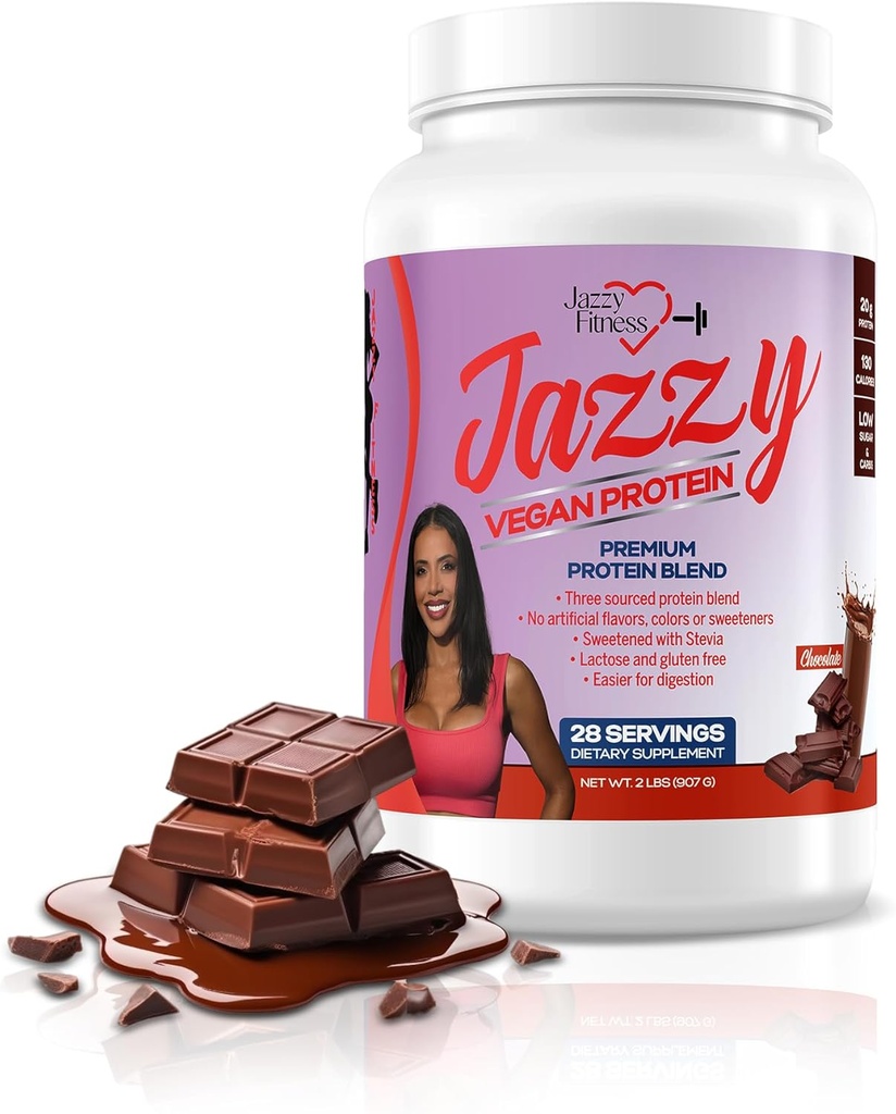 Jazzy Vegan Proteïne Poeder voor Vrouwen (907 μm) Chocolade Proteïne Poeder, Lactose & Glutenvrije Proteïne Blend, Plant Based, Voeding voor Energie Boost (28 porties) Gezoet met stevia