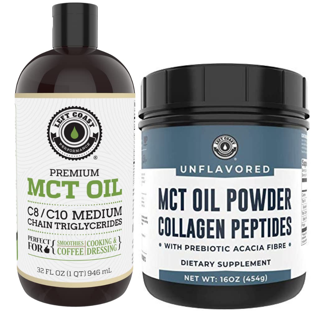 Left Coast Performance 32oz Premium MCT Oil en 16oz Unflavored MCT + Collageen Powder