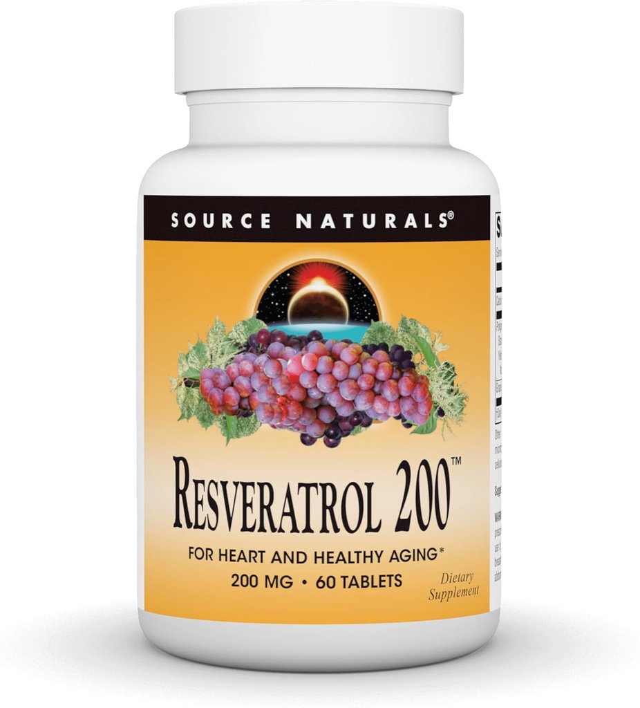 Source Naturals Resveratrol, pour le coeur et le vieillissement en santé* 200 mg - 60 comprimés