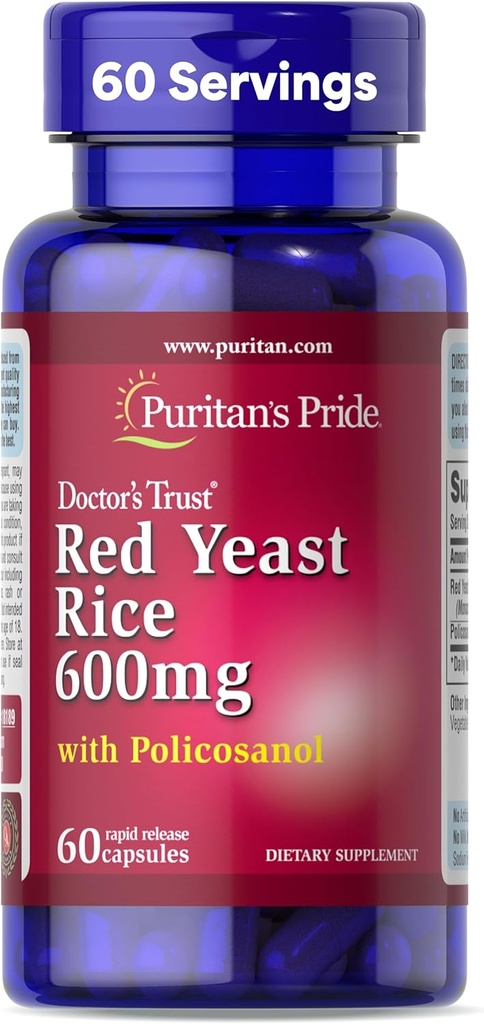 Puritanen Pride Doctors Trust® Red Gist Rice 60mg met Policosanol, Dieetsupplement, 60 Rapid Release Capsules