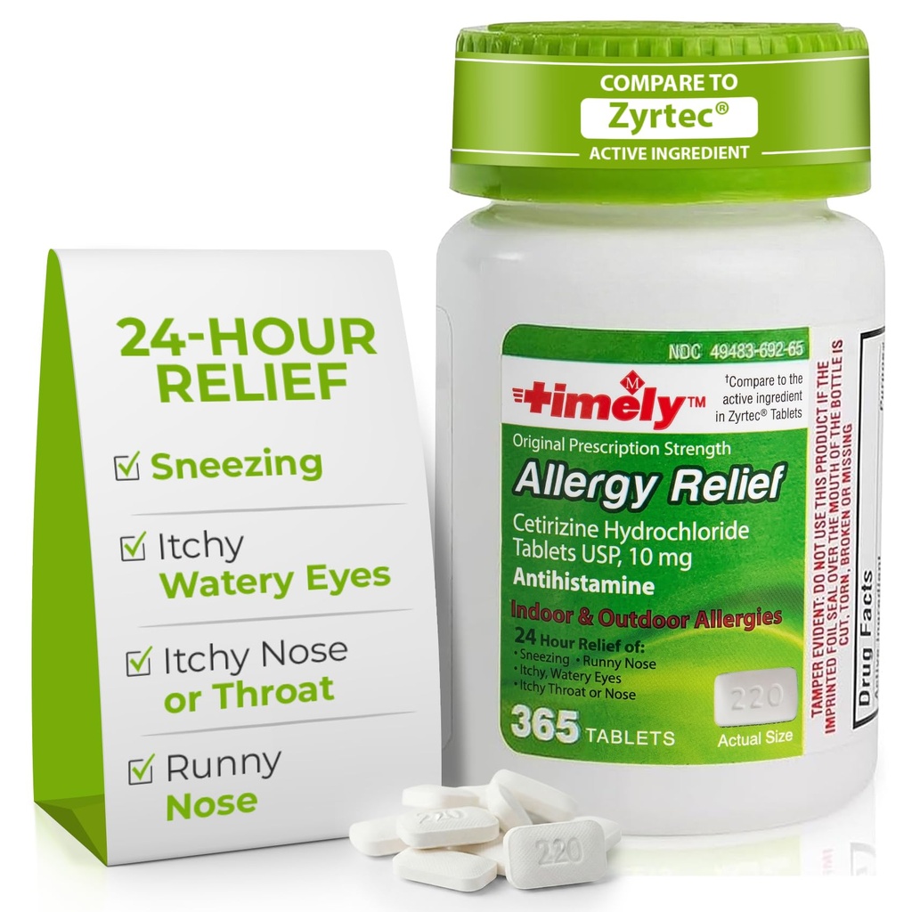 TIME-CAP LABS, INC. Tijdig Cetirizine HCl 10 Mg 365 tabletten - 24 uur Allergie Verlossing van niezen, Runny Nose, Itchy Watery Eyes, Itchy Throat of Neus