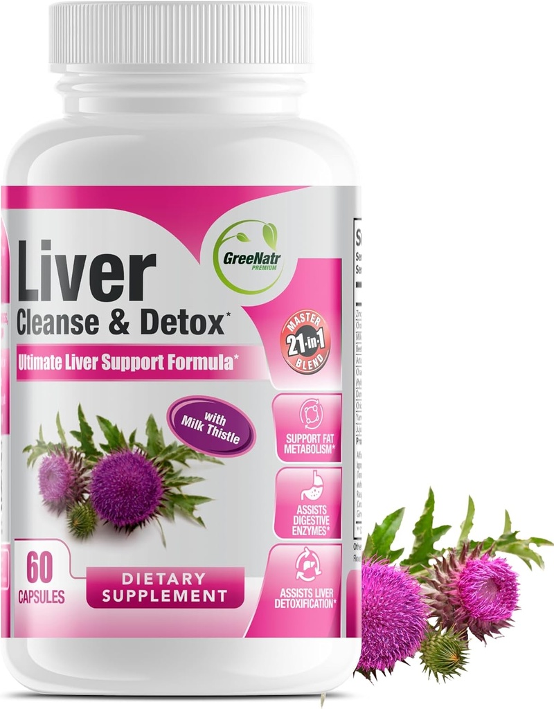 GreeNatr Lever Reiniging Detox & Repair Formula - Melkdistel, Berberine, Gember, Beetwortel, Dandelion Root, Artichoke Extract en Chanca Piedra voor optimale levergezondheidsondersteuning (1 fles)