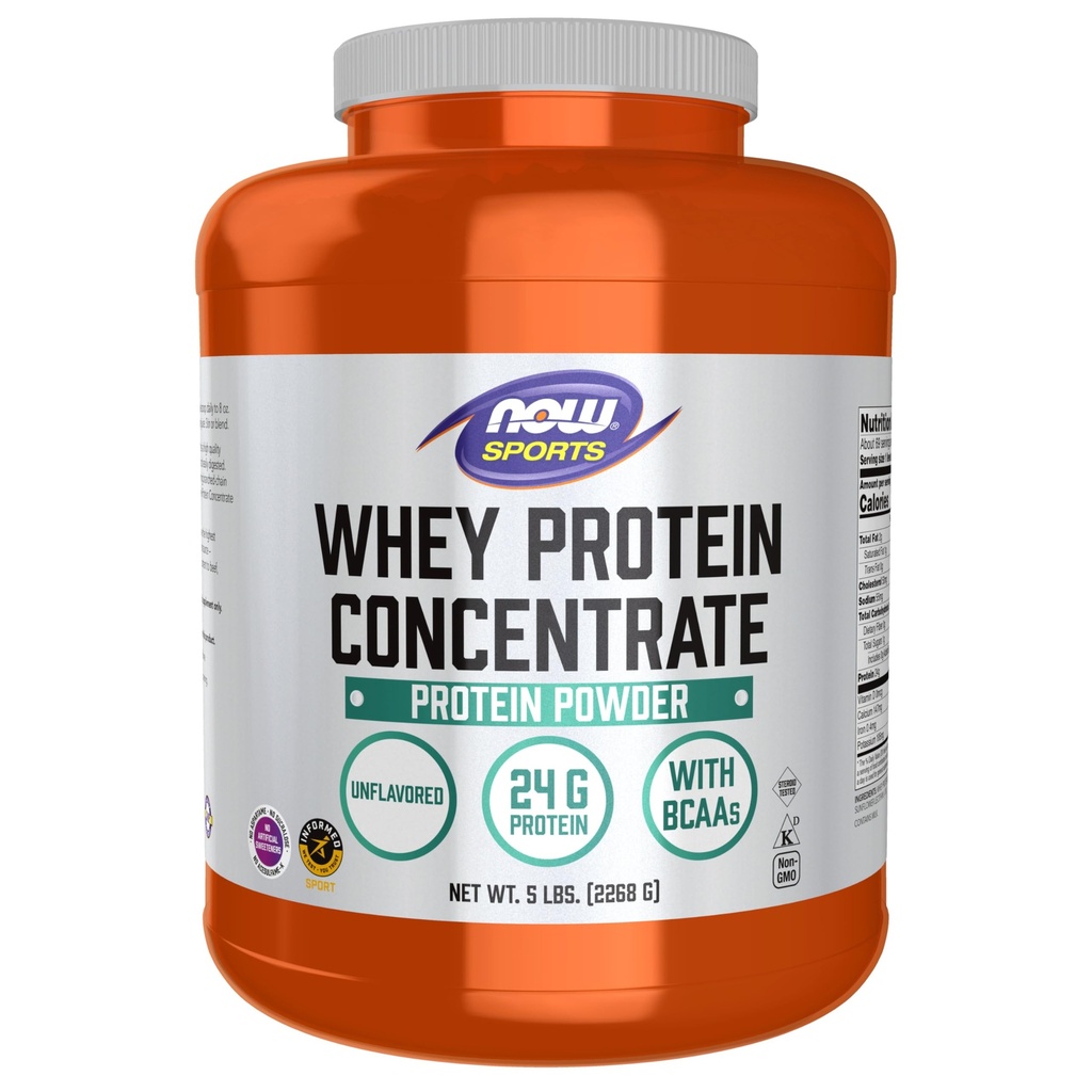 MAINTENANT Foods Sports Nutrition, Whey Protein Concentrate, 24 G Avec BCAAs, Poudre non aromatisée, 5-Pound