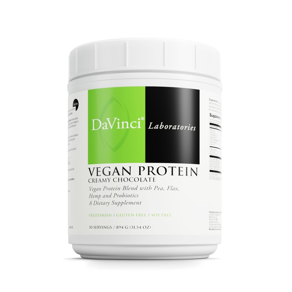 DAVINCI Labs Vegan Protein - poedersupplement ondersteunt spier- en weefselherstel* - veganistisch supplement met erwteneiwit en vlaszaad - crème chocolade, 30 porties (894 g)