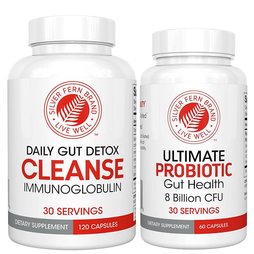 Silver Fern Gut Rehab Kit - 30 Day Supply - Cleanse Daily (1 Bottle = 120 Capsules) & Ultimate Probiotic (1 Bottle = 60 Capsules) - Immunoglobulinen & Spore Forming Probiotica