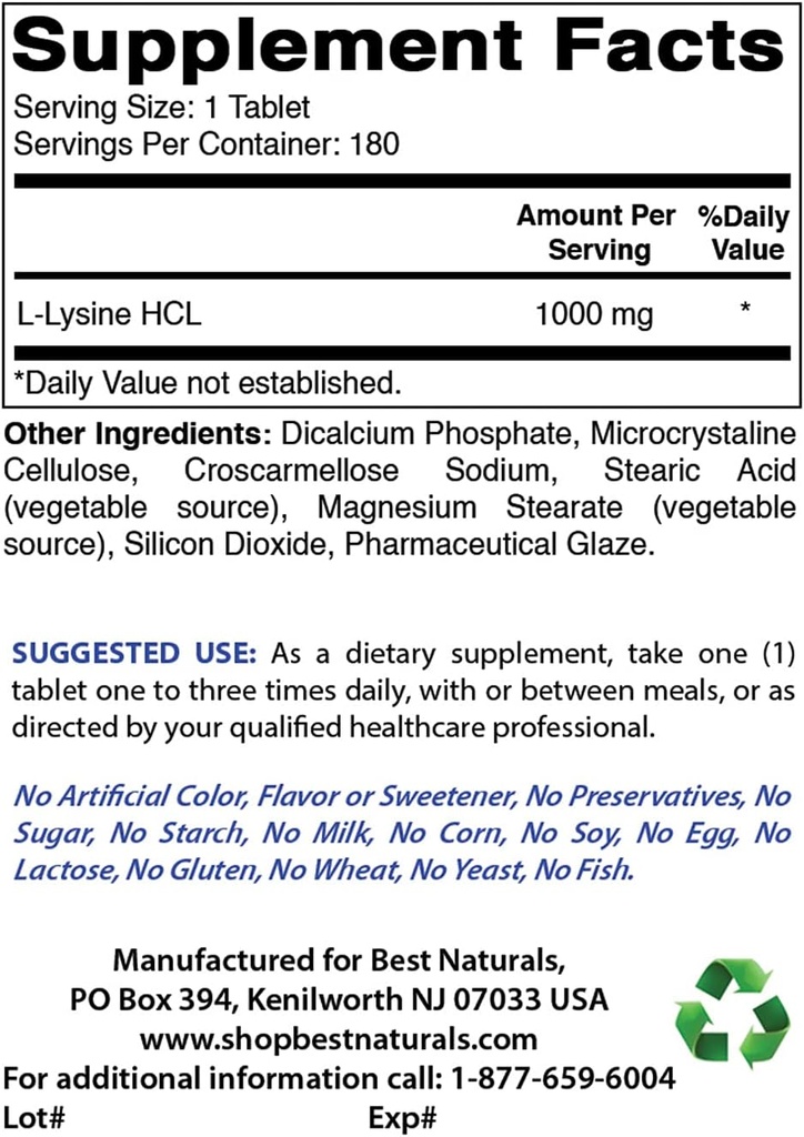 Best Naturals L-Lysine 1000mg & vitamine C 1000 mg