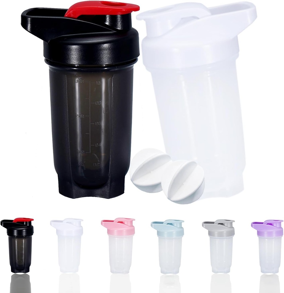 Shaker Bottle Protein Shakes Cup and 10-Ounce/300ML Shaker-Bottle with Whisk Balls, Protein Shakers Bottles Set,Non-BPA plastic (Black+White(2PCS))