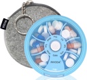 INVODA Weekly Pill Organizer 7 Compartiment Pill Box rotative pour les médicaments quotidiens et les vitamines - Portable Travel Pill Case Suppléments d'huile de poisson Organisateur de vitamines (Blue+Bag)
