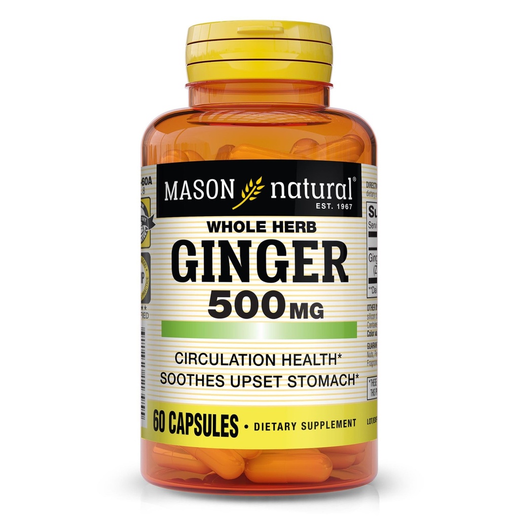 MASON NATUURLIJKE HERB Ginger 500 mg, 2 maanden voorziening, natuurlijk kruidensupplement, 60 capsules