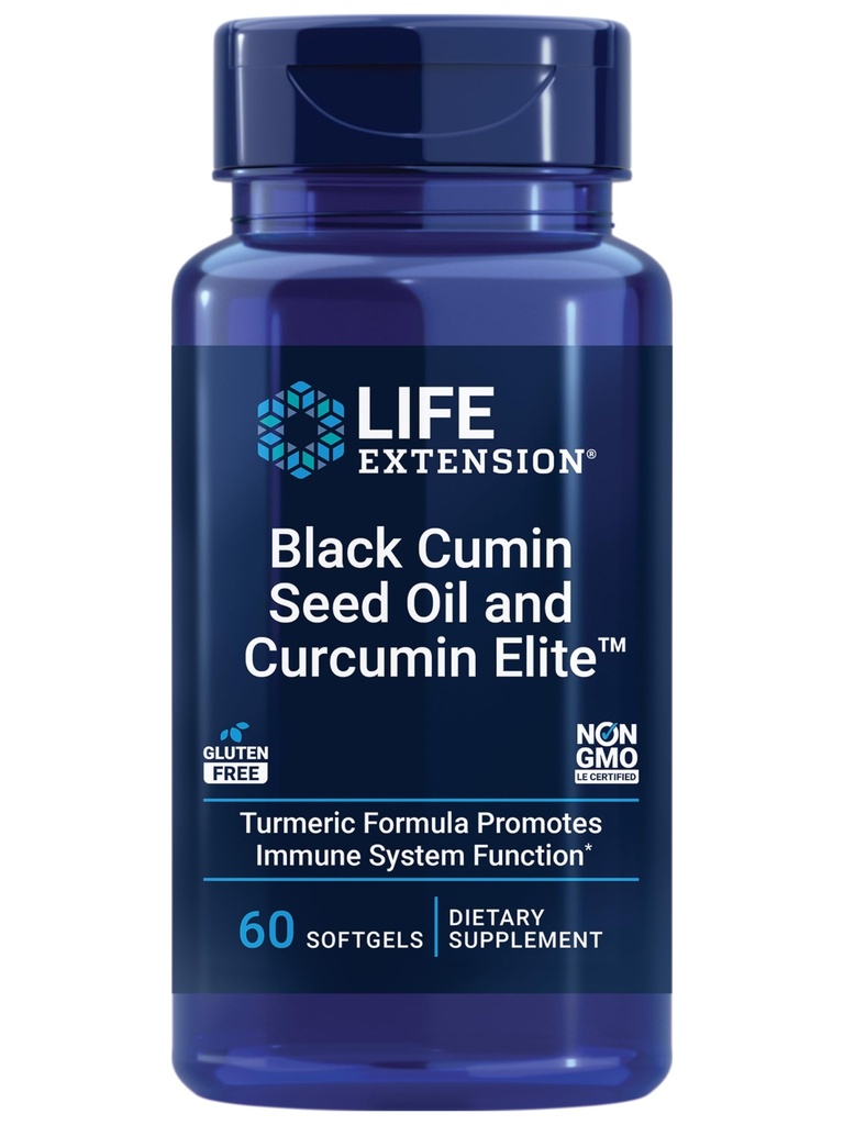Life Extension Black Cumin Seed Oil and Curcumin Elite, Black Cumin, Turmeric Extract, Immune Health Support, hoge biologische beschikbaarheid, Whole-Body Health, Glutenvrij, Non-GMO, 60 softgels