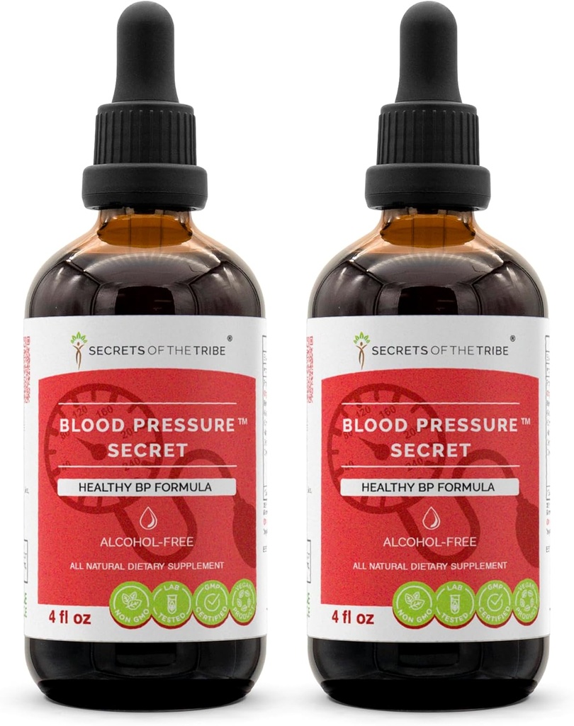 Secrets de la tribu - La pression artérielle Secret, formule de circulation saine, supplément à base de plantes Mélange gouttes sans alcool extrait liquide (2x4 fl oz)