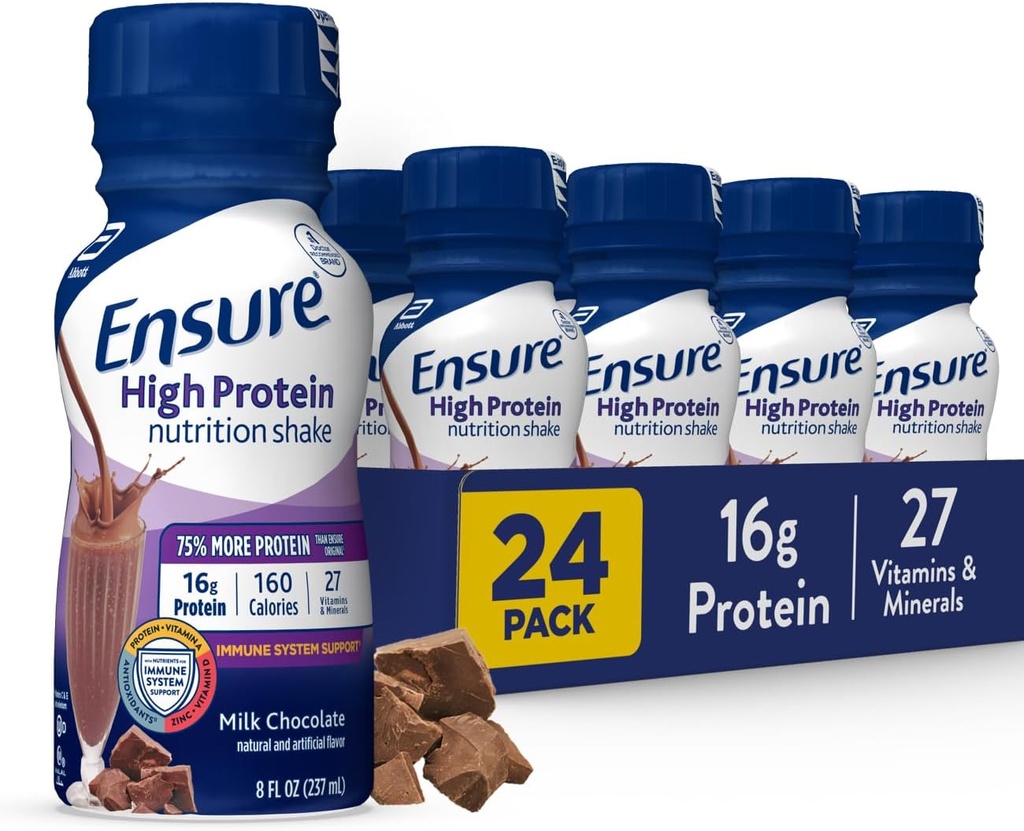 Zorg ervoor dat High Protein Milk Chocolate Nutrition Shake, klaar om te drinken, 16g proteïne en 27 vitaminen en mineralen, 8 fl oz, 24 Pack