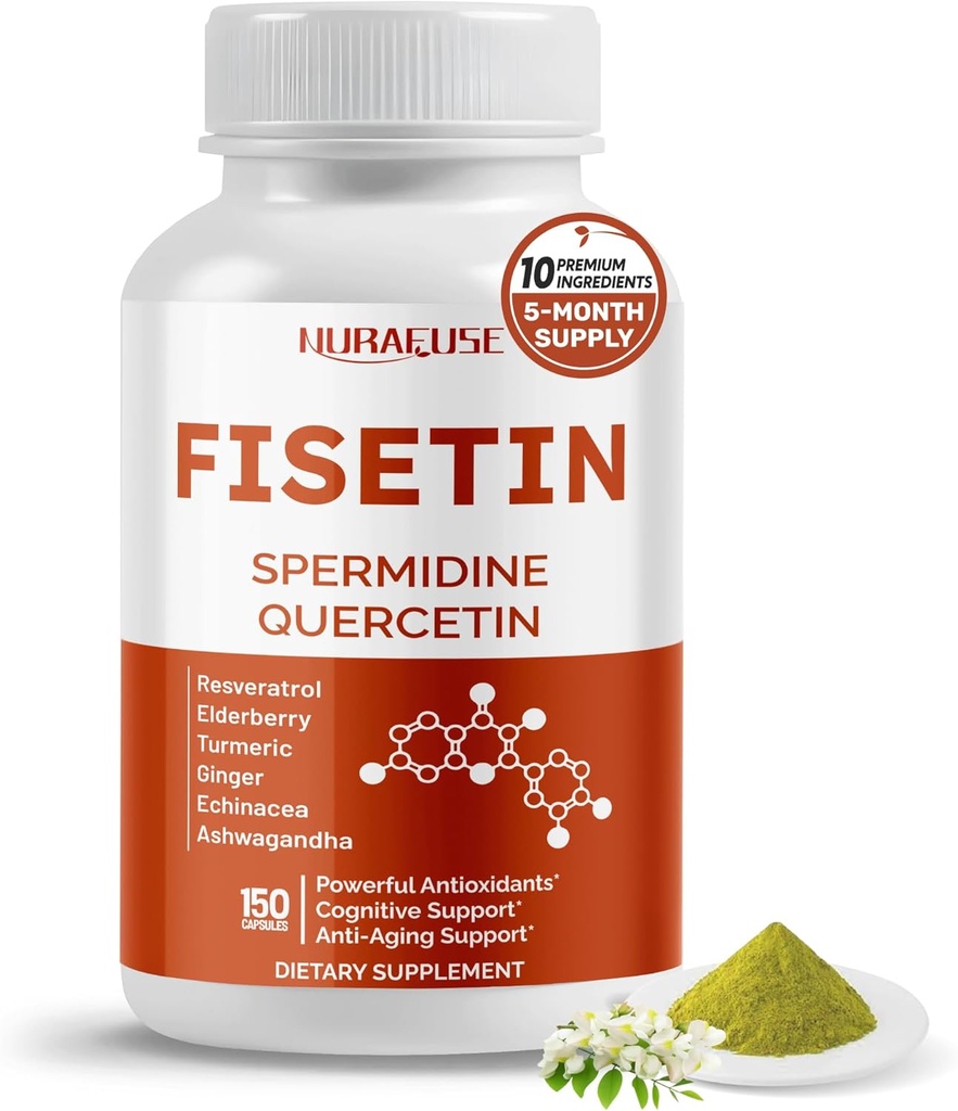 Fisetin 10-in-1 Formule - met Spermidine Quercetin Resveratrol, Vlierbes, Kurkuma non-GMO, Glutenvrij, Soy-Free