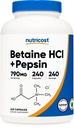 Nutricost Betaine HCl + Pepsin 790mg, 240 Capsules - Vegetarisch en GGO-vrij