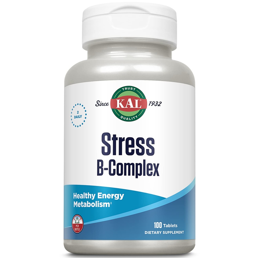 KAL Stress B Complex Vitamine Supplement, Vitamine B Complex for Energy, Stress, Red Blood Cell Formation and Immune Support, with Vitamin B12, B6 and Folic Acid, 60-Day Garantie, 50 Serv, 100 Tablets