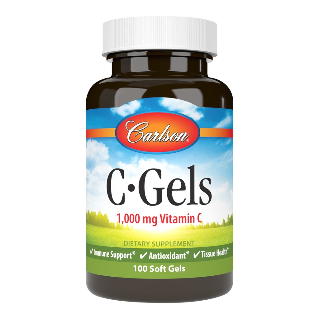 Carlson - C-Gels, 1000mg, Vitamine C Softgels, Soutien immunitaire et santé cardiaque, Vitamine C Softgels, Antioxydant, Supplément vitamine C, 100 Softgels
