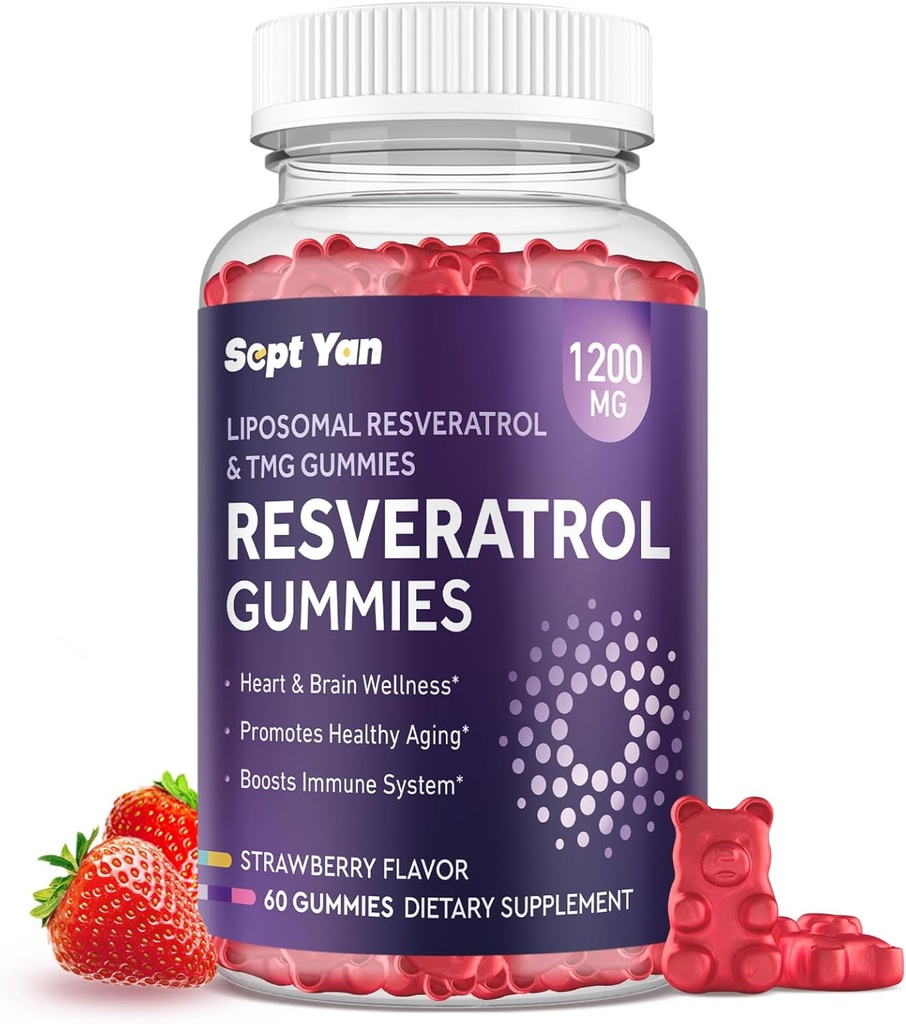 Liposomale NAD Resveratrol Supplement Gummies 1200mg met NAD+, Quercetin, TMG, Pterostilbene, Rode Wijn Extract, Antioxidant, Gezond Veroudering, Cellular Repair, Energie, Hersenfunctie - 60 Gummies