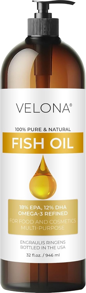 Vissen Omega-3 Olie van Velona - 32 Fl Oz 100% Zuivere en natuurlijke dragerolie 