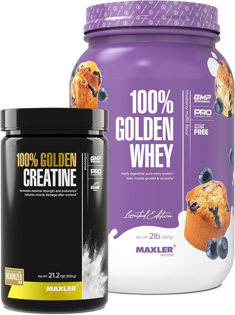Maxler 100% Golden Wei (Blueberry Muffin 2 lb) & 100% Golden Creatine (Unflavored 21,2 oz)