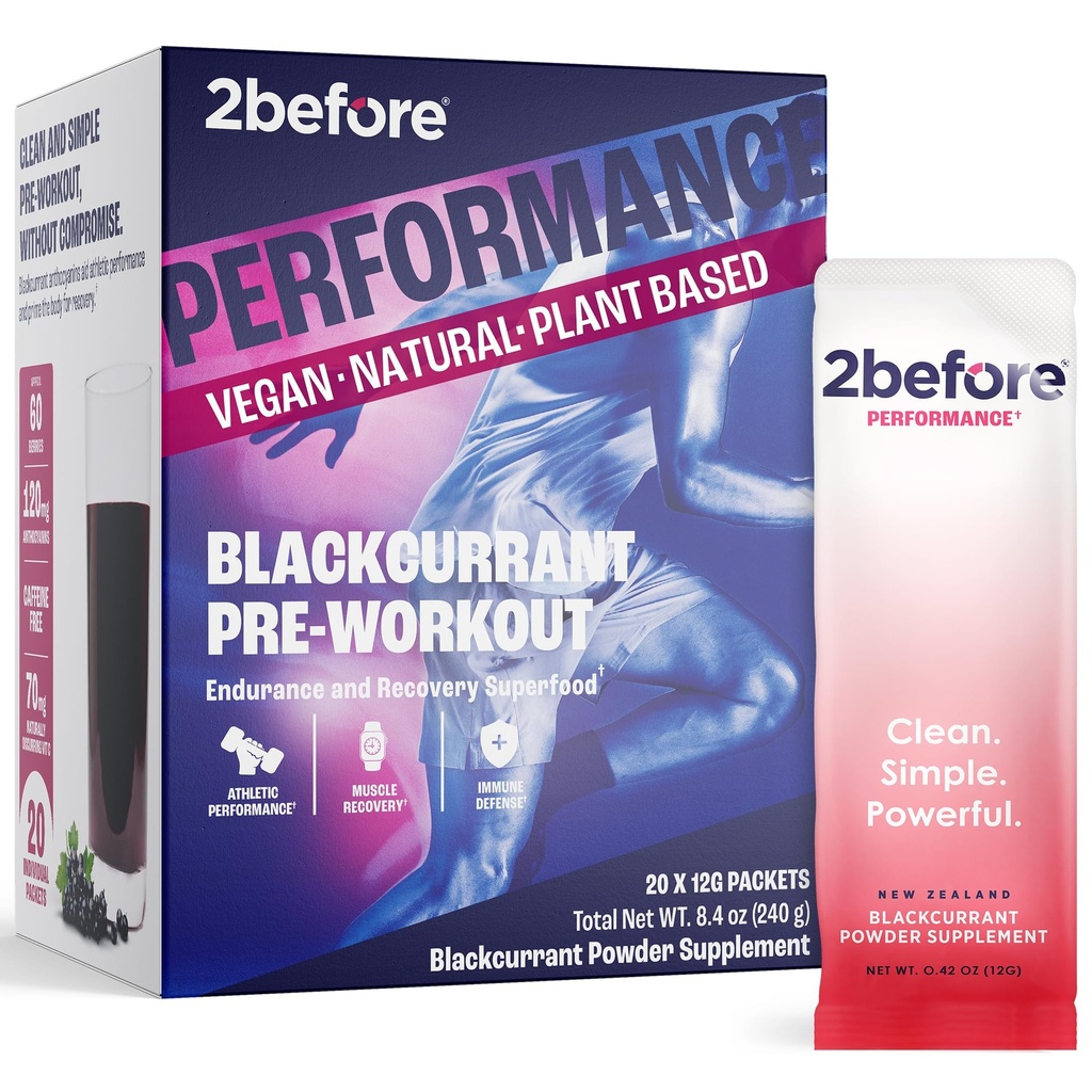2avant Blackcurrant I Tous naturel Vegan pré entraînement, sans caféine I énergie propre, endurance, récupération I pré entraînement femmes et hommes I 20 x Packets individuels I Informed Sports Certifié