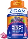 Zicam Slaap + Immuun Ondersteuning. Zink, Gummy Supplement, BlackBerry Lavendel smaak, vitamine C en vitamine D, 3mg Melatonine per Serving, 70 Tellen