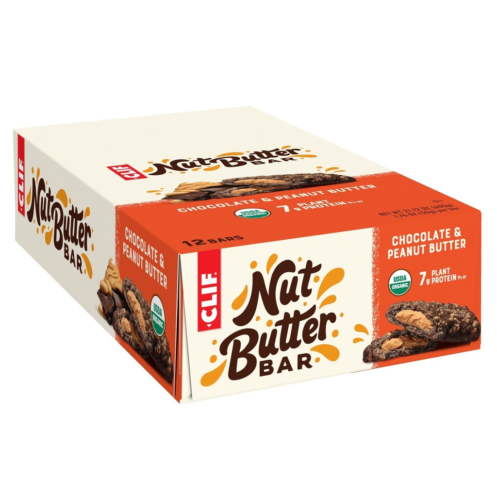 Barre Clif - Barre de beurre d'écrou - Barres de snack biologique - Beurre d'arachide au chocolat - Biologique - Protéines végétales - Non-OGM (1,76 Barres de snack aux protéines d'Once, 12 Nombre)