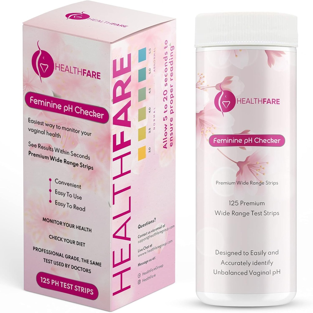 Healthfare Vrouwelijke pH-checker Test Strips om Intieme Gezondheid te monitoren, pH-niveau 3.0-5.5 te Balanceren Accurate Test Kit voor Vrouwen Vaginale Alkaliniteit & Zuurheid Balance [125 Strips]