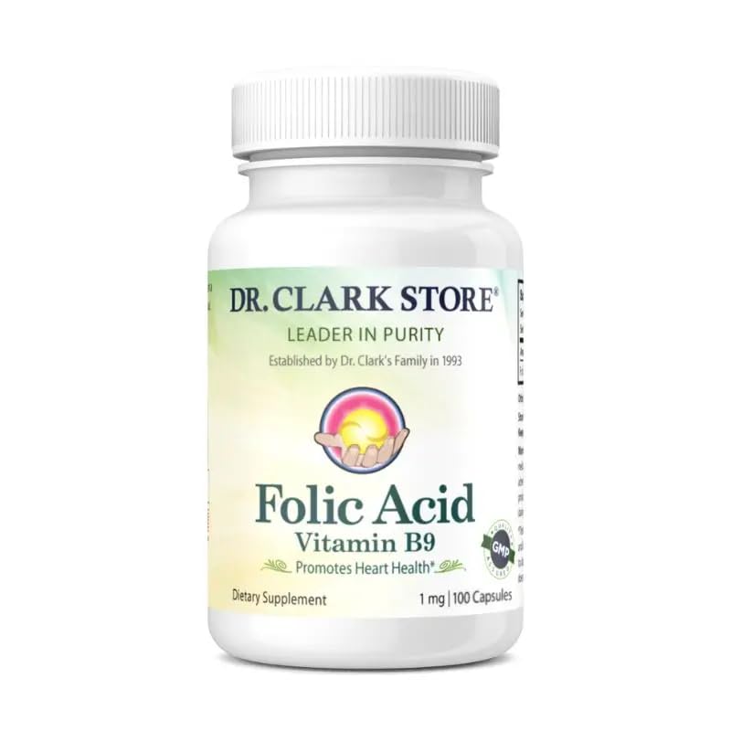 Supplément du Dr Clark Folic Acid (Vitamine B9) – 1 mg, 100 gélules de gélatine, vitamine B essentielle pour la santé quotidienne