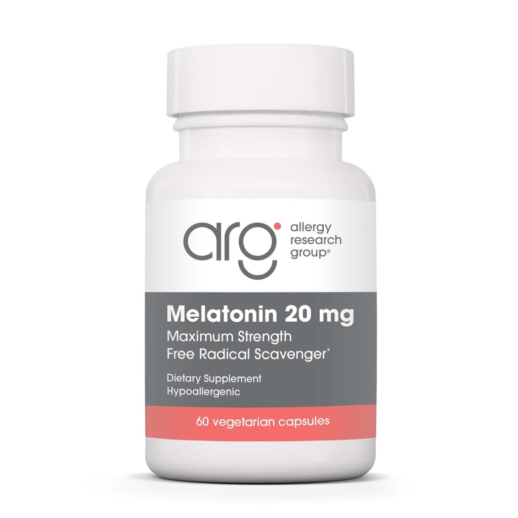Allergy Research Group Melatonin - Delivers 20 mg Melatonin - Maximum Strength - Supports Healthy Sleep Patterns & Optimized Absorption - 60 Servings - 60 Tablets