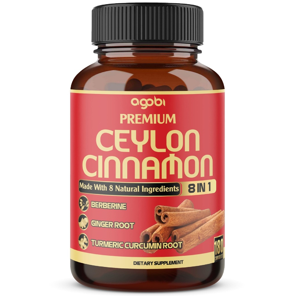 Cinnamon Ceylan Premium avec supplément berbère - 8in1 Curcuma, Ginger, Gymnema et plus - Corps, coeur et vitalité globale - 180 Capsules