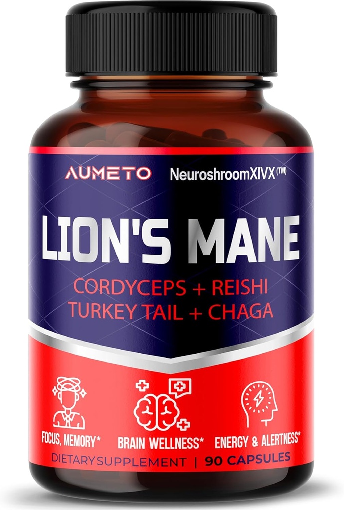 Lions Mane Supplement Capsules 40% Polysacchariden met Cordyceps, Reishi, Turkije staart, Chaga paddo Complex - Cafeïne-vrij 18 in 1 Hersensupplement voor geheugen en focus