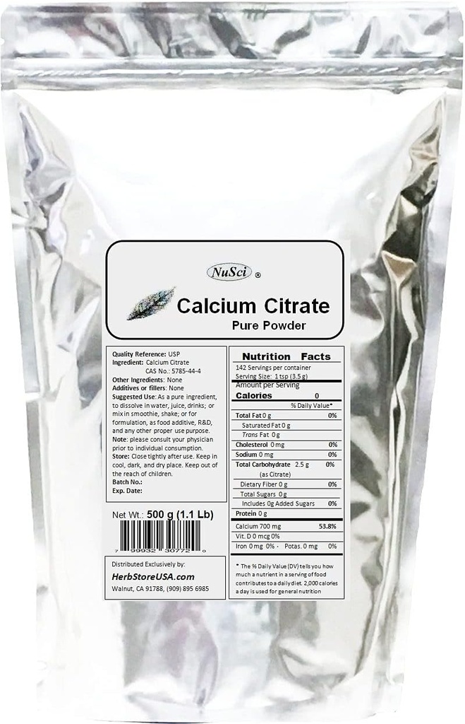 Calciumcitraatpoeder Pure Bio-Beschikbare Vorm Calcium (500 Gram 1,1 lb)