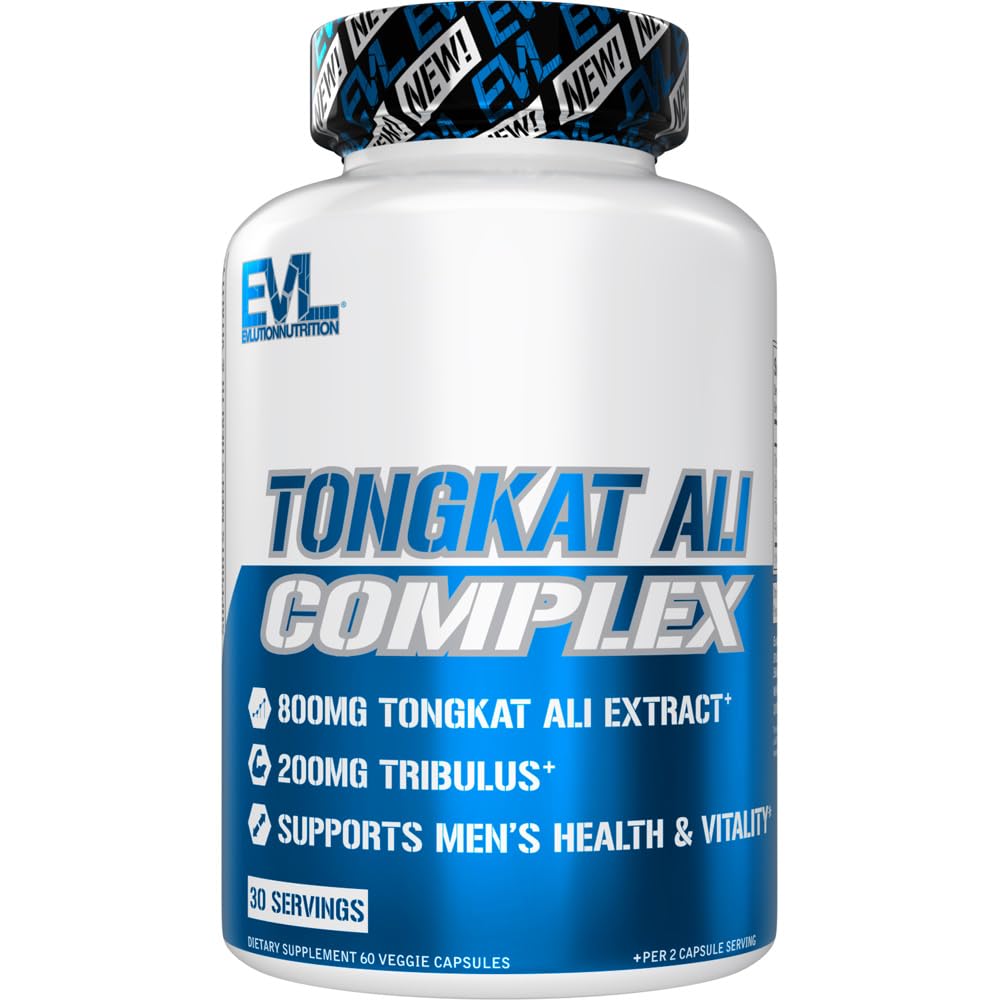 Evlution Nutrition Tongkat Ali - Supplément Homme Santé + Vitalité - 800mg Tongkat Ali + 200mg Tribulus - Soutien Performance - Vegan + Capsules Sans gluten - 30 portions