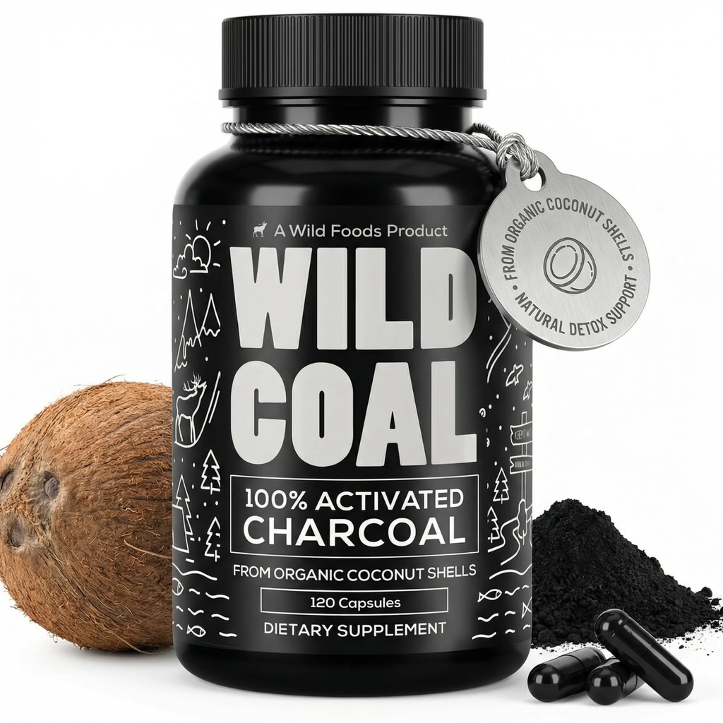 Wild Foods Geactiveerde Charcoal Capsules 100% Biologische Kokosschelpen Actieve Tablets voor Opgeblazen & Hangover 