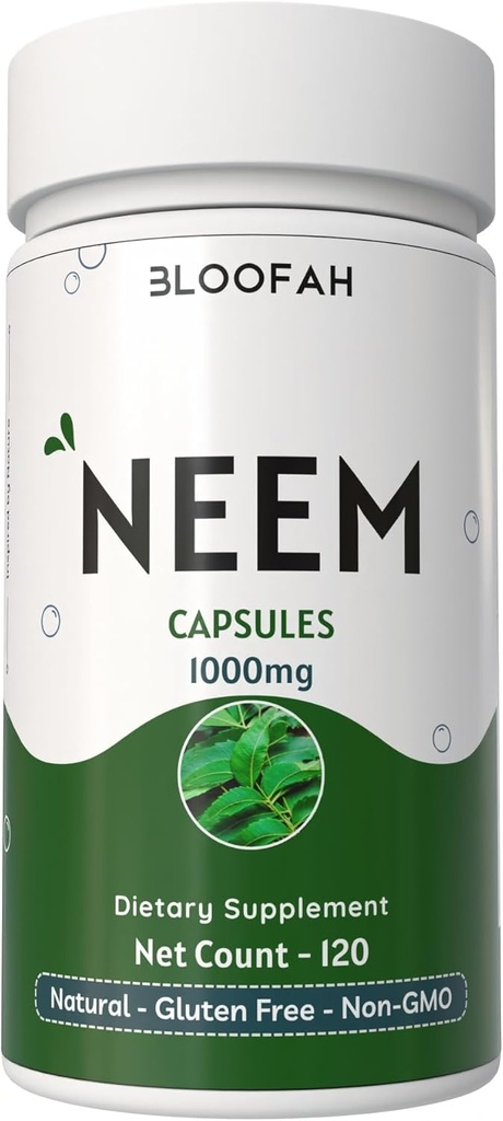 Neem Leaf Capsules 1000mg Poudre de l'Azadirachta Indica Leaf Supplément à base de plantes non-OGM, sans gluten.