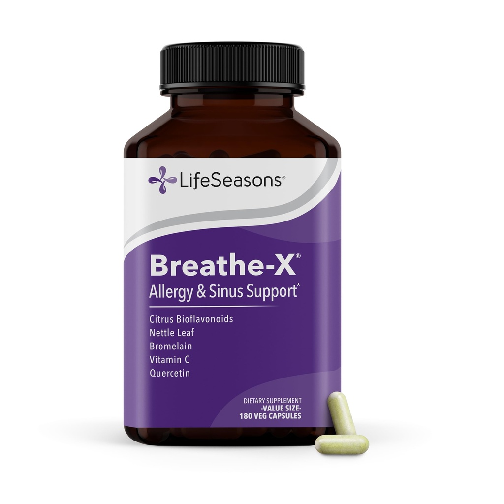 Breathe-X - Supplément antiallergique et sinuseux - Soutient les sinus et les désagréments nasaux - Non somnolence et action rapide - Quercétine, Bromelain, Citrus Bioflavonoïdes, Feuille de nébuleuse et vitamine C - 180 capsules