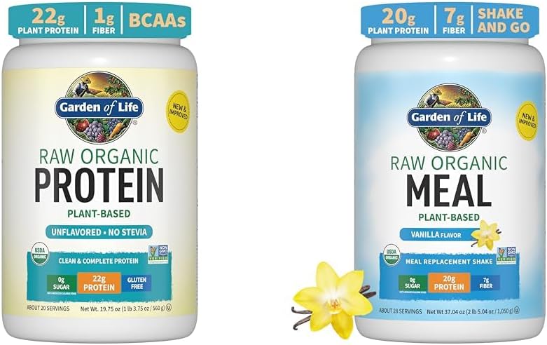Tuin van het leven Biologische Vegan Unflavored Proteine Poeder 22g Complete Plant Based Raw Protein & Vegan Proteine Powder - Raw Organic Meal Replacement Shakes - Vanille - Pea Proteine