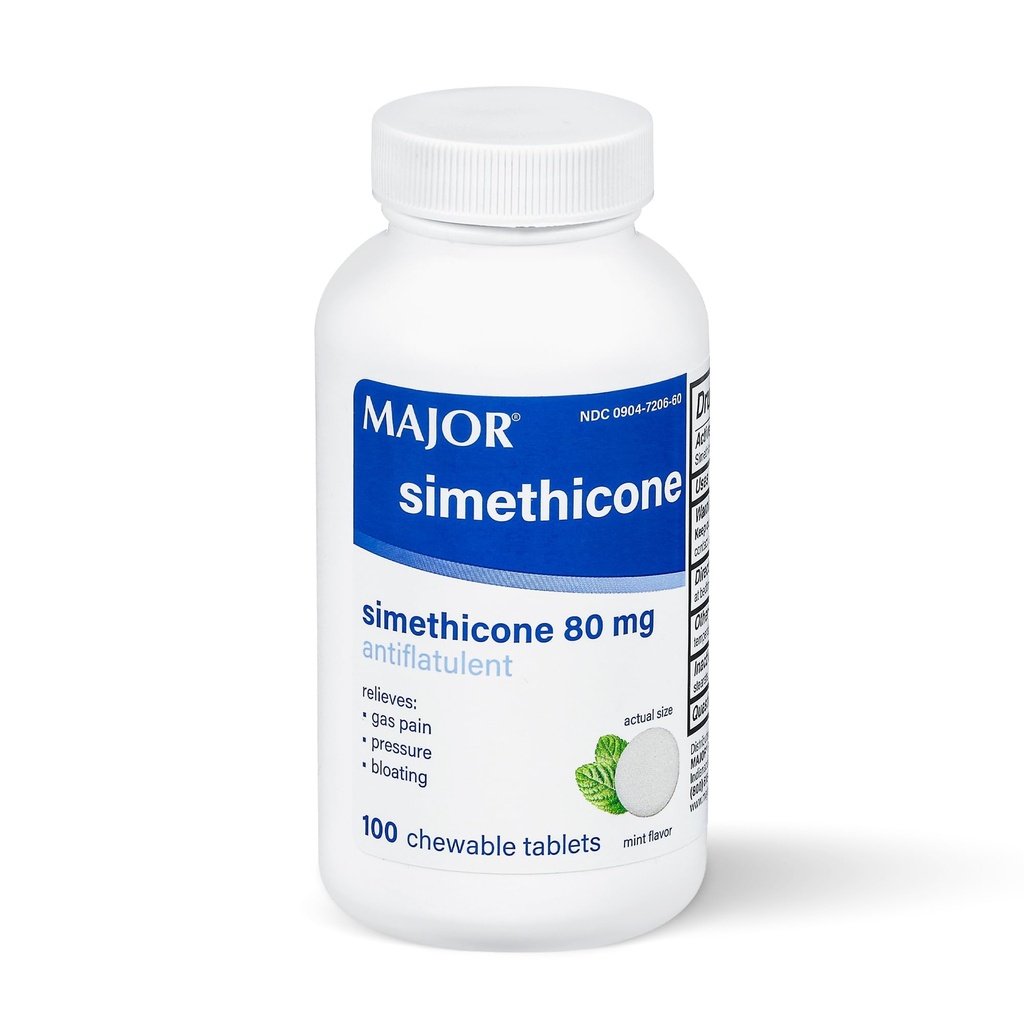 MAJOR Siméthicone Gas Relief 80 mg - Anti flatulence, ballonnement et pression de gaz - 100 comprimés à croquer (1 paquet)