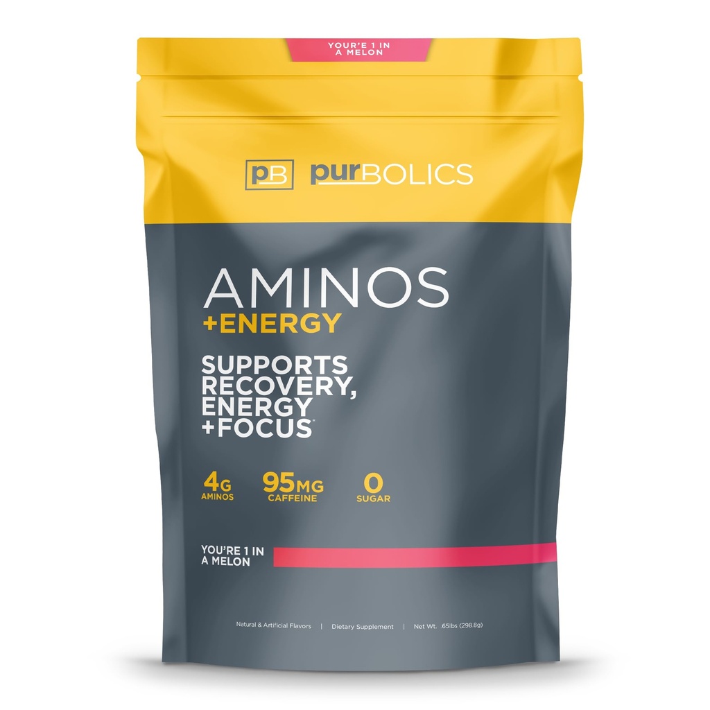 Purbolics Aminos + Energy | Supports Recovery, Energy & Focus | 95mg of Caffeine, 0 Sugar & 60 Servings (You're 1 in A Melon)