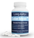 LongJuvity Sodium Butyrate Supplement (300mg) - Natuurlijk Sourced Postbiotic - Optimal Gut Health & Leaky Gut Repair - Postbiotic Short Chain Fatty Acid, Lab Tested (120 Extended Release Caps)